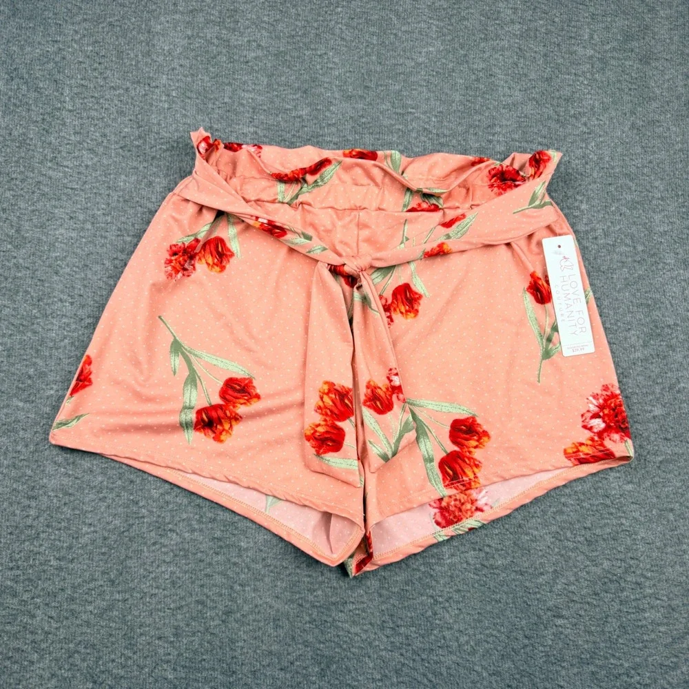 Love For Humanity Women's L Couture Pink Floral Polka Dot Paperbag Waist‎ Shorts